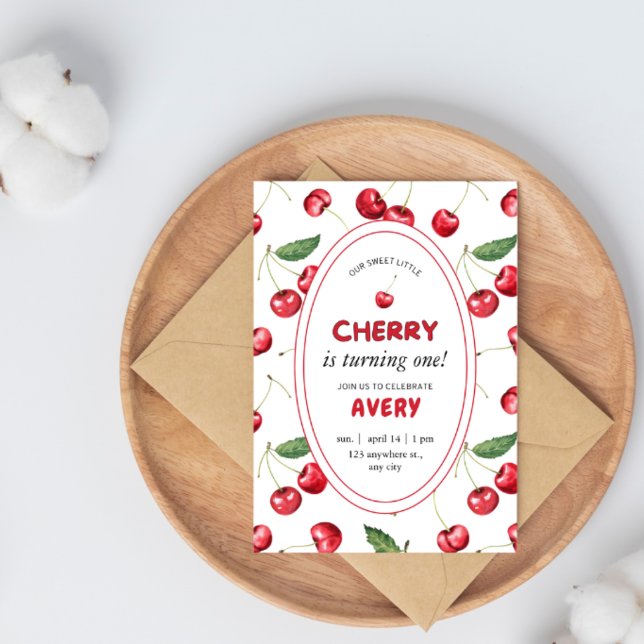 Cherry 1. Geburtstag Party Geburtstag Einladung (Von Creator hochgeladen)