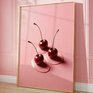 Cherry Art Print, Moderne rosa ästhetische Wand Poster