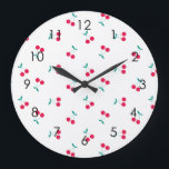 Cherry Ästhetik Cherries Muster White Große Wanduhr<br><div class="desc">Die süße Kirsche minimalistisch in rot und weiß,  ist delikat und perfekt für eine Sommerhochzeit.</div>