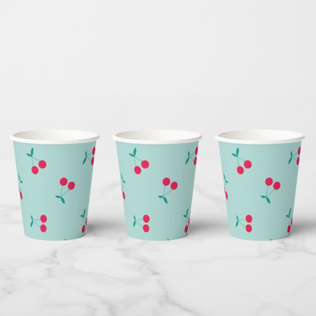 Cherry Ästhetische Kirschen Muster Pastell Blau Pappbecher (Multi)
