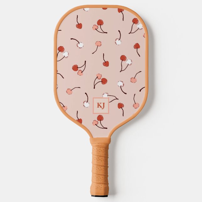 Cherry auf dem Mit Monogramm Paddel Pickleball Schläger (Rückseite)