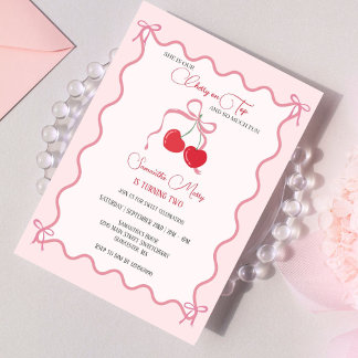 Cherry auf dem rosa Bow jedes Jahr Geburtstag Einladung