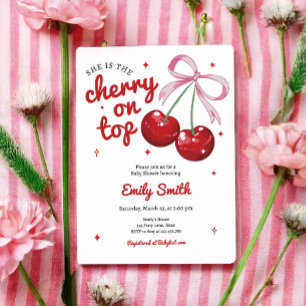 Cherry auf der Coquette Bow Pink Girl Baby Dusche Einladung