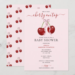 Cherry auf der neuesten Babydusche Pink Bow Girl Einladung