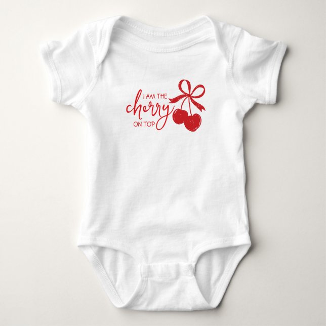 Cherry auf der Niedlichen Bow Hand Drawn Baby Girl Baby Strampler (Vorderseite)