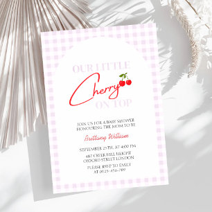 Cherry auf der Pink Checkered Girl Baby Dusche Einladung