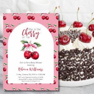 Cherry auf der Top Arch Pink Bow Girl Baby Dusche Einladung