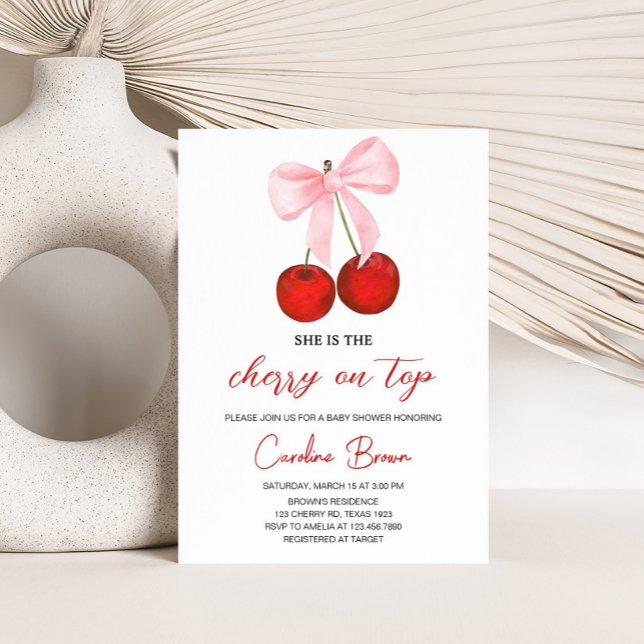 Cherry auf der Top Baby Dusche Einladung (Cherry on Top Coquette Baby Shower Invitation
)