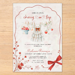 Cherry auf der Top Baby Dusche   Pink Bow & Waterc Acryleinladungen