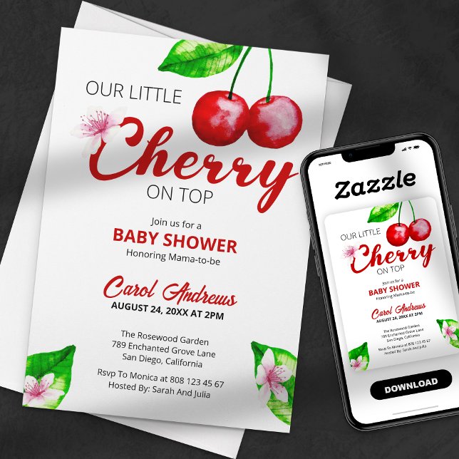 Cherry auf der Top Baby Dusche Wasserfarbe Blüte Einladung (Von Creator hochgeladen)