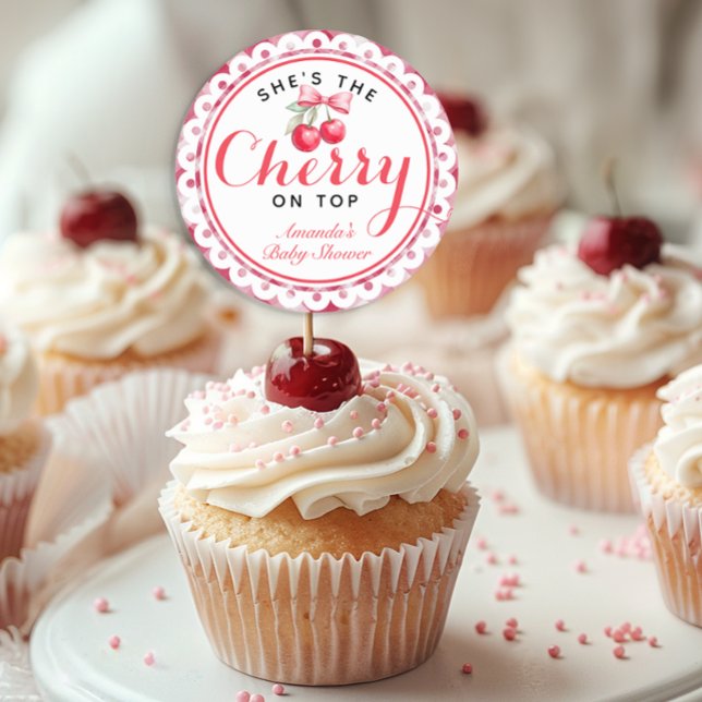 Cherry auf der Top Baby Shower Cupcake Topper Stic Runder Aufkleber (Favor Sticker )