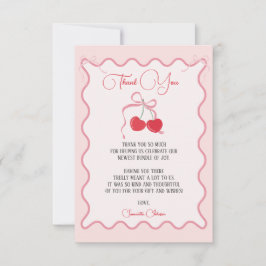 Cherry auf der Top Pink Bow Baby Dusche Dankeskarte