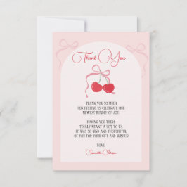 Cherry auf der Top Pink Bow Baby Dusche Dankeskarte
