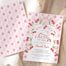 Cherry auf der Top Pink Bow Baby Dusche Einladung