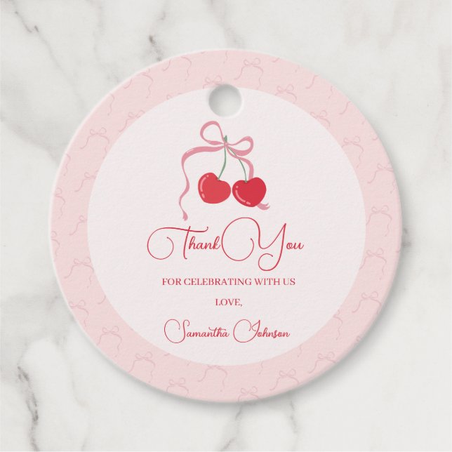 Cherry auf der Top Pink Bow Baby Dusche Geschenkanhänger (Vorderseite)