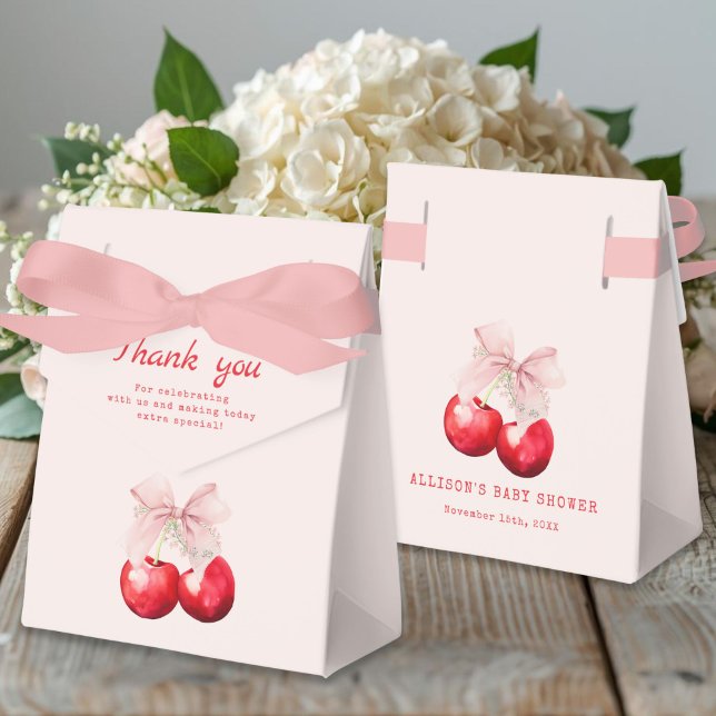 Cherry auf der Top Pink Bow Baby Dusche Geschenkschachtel (Cherry on top Pink Bow Baby Shower Favor Gift Boxes)