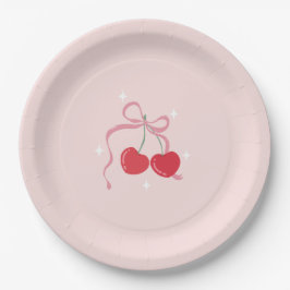 Cherry auf der Top Pink Bow Baby Dusche Pappteller
