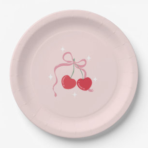 Cherry auf der Top Pink Bow Baby Dusche Pappteller