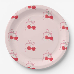 Cherry auf der Top Pink Bow Baby Dusche Pappteller