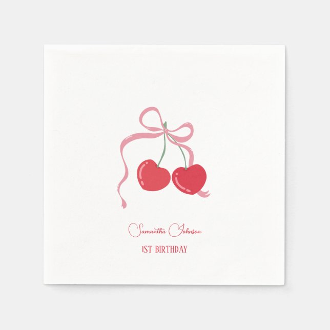 Cherry auf der Top Pink Bow Baby Dusche Serviette (Vorderseite)