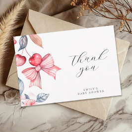 Cherry auf der Top Pink Bow Coquette Babydusche Dankeskarte