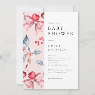 Cherry auf der Top Pink Bow Coquette Babydusche Einladung