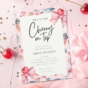 Cherry auf der Top Pink Bow Coquette Babydusche Einladung