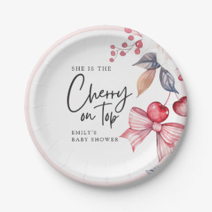 Cherry auf der Top Pink Bow Coquette Babydusche Pappteller