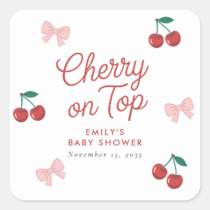 Cherry auf der Top Pink Bow Coquette Babydusche Quadratischer Aufkleber