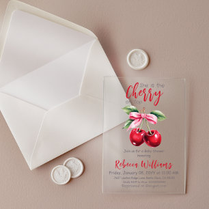 Cherry auf der Top Pink Bow Girl Baby Dusche Acryleinladungen