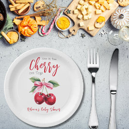 Cherry auf der Top Pink Bow Girl Baby Dusche Pappteller