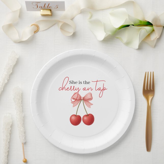 Cherry auf der Top Pink Girl Babydusche Pappteller (Hochzeit)