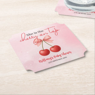 Cherry auf der Top Pink Girl Babydusche Untersetzer