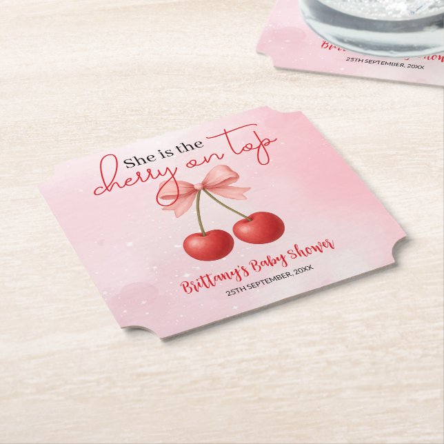 Cherry auf der Top Pink Girl Babydusche Untersetzer (angewinkelt)
