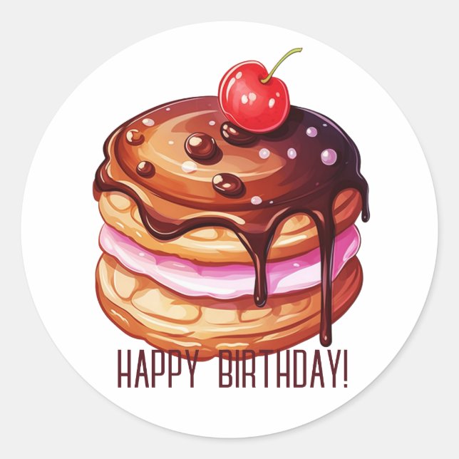 Cherry auf Pancakes Happy Birthday Runder Aufkleber (Vorderseite)