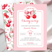 Cherry auf Top Baby Dusche Einladung Pink Cherries