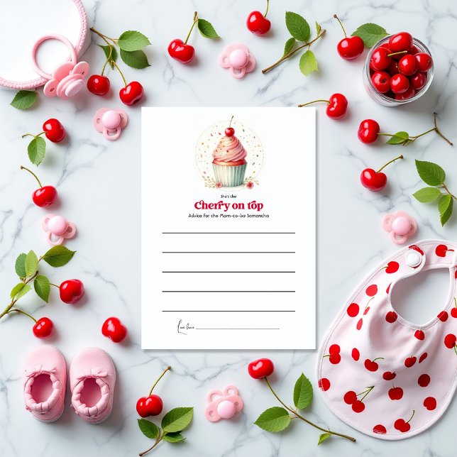 Cherry auf Top Baby Dusche Hinweiskarte (Cherry On Top Baby Shower Advice Card)