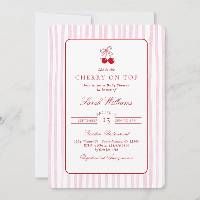 Cherry auf Top Baby Shower Girl Einladung (Vorderseite)