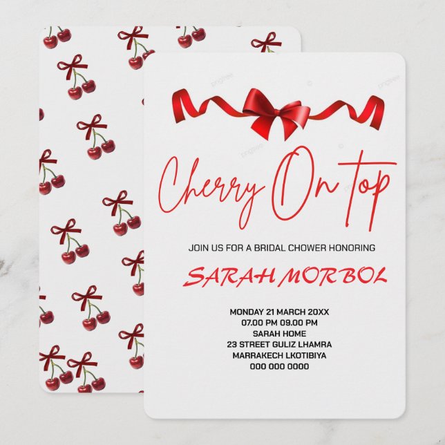 Cherry auf Top Bridal Dusche Einladung P Sie ist d (Vorne/Hinten)
