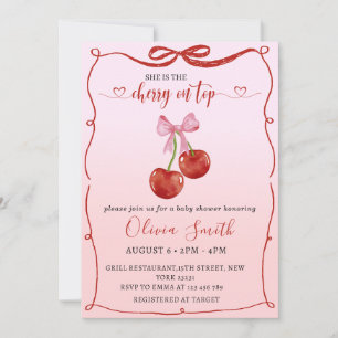 Cherry auf Top Coquette Bow Cherry Girl Baby Dusch Einladung