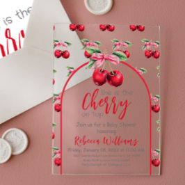 Cherry auf Top Coquette Pink Bow Girl Babydusche Acryleinladungen