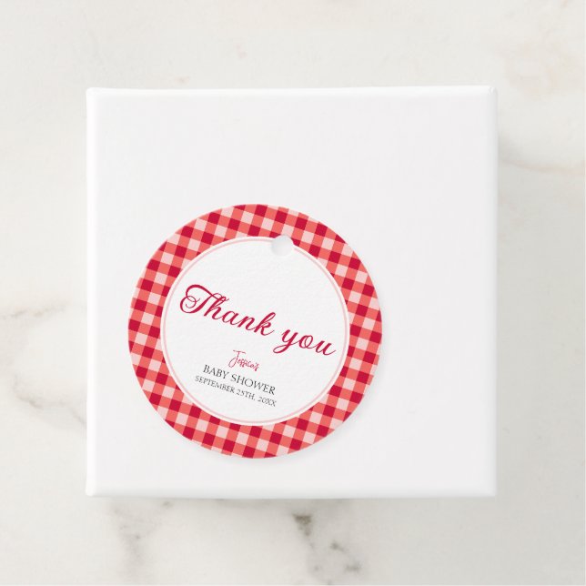 Cherry auf Top Fall Gingham Kariert Baby Shower Geschenkanhänger (Beispiel)