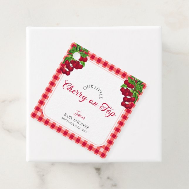 Cherry auf Top Fall Gingham Kariert Baby Shower Geschenkanhänger (Beispiel)