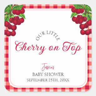 Cherry auf Top Fall Gingham Kariert Baby Shower Quadratischer Aufkleber