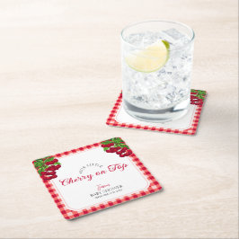 Cherry auf Top Fall Gingham Kariert Baby Shower Rechteckiger Pappuntersetzer
