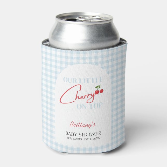 Cherry auf Top Gingham Checkered Baby Shower Dosenkühler (Kanne Vorderseite)
