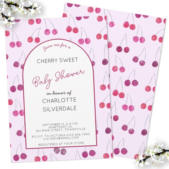 Cherry Baby Shower Einladung (Personalize custom text cherry watercolor baby shower invitations)