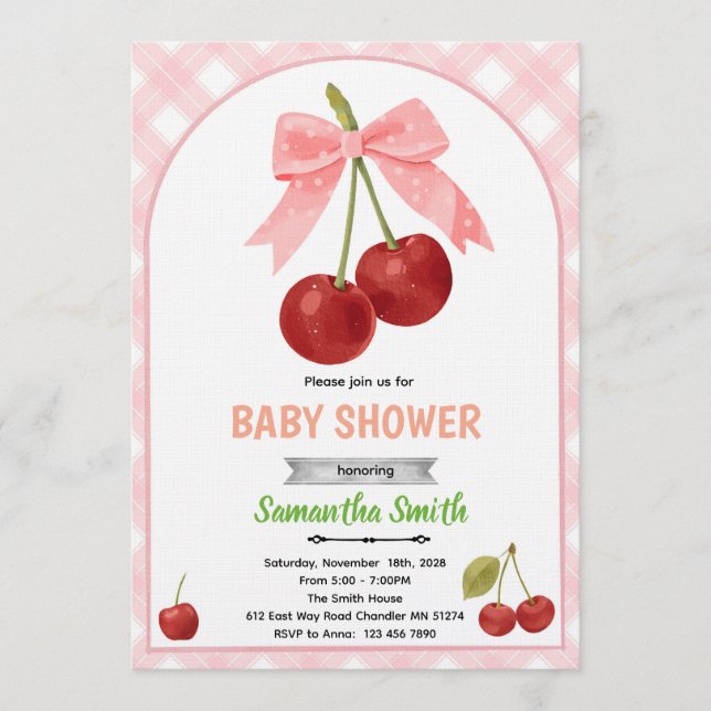 Cherry baby shower invitation   einladung (Vorderseite)