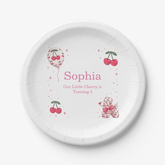 Cherry Balloon Dog Birthday Party Paper Plate Pappteller (Vorderseite)