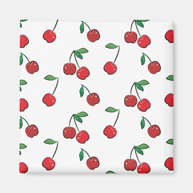 Cherry Berries Red Pattern Moderner Retro Spaß Magnet (Vorne)